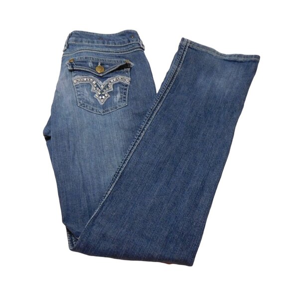 Women's Philanthropie Denim Distressed  Blue Jeans Sz.11/12  Rhinestone Pockets - Picture 7 of 9